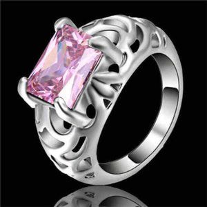 Pink Zircon White GF Size 6 Ladies Ring
